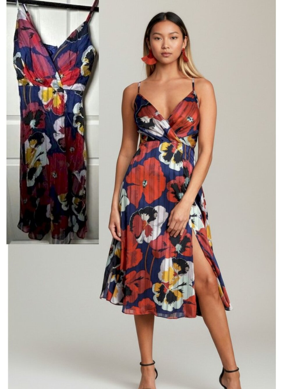 Lulus All About Love Royal Blue Floral Print Midi Dress Size XS New NWT